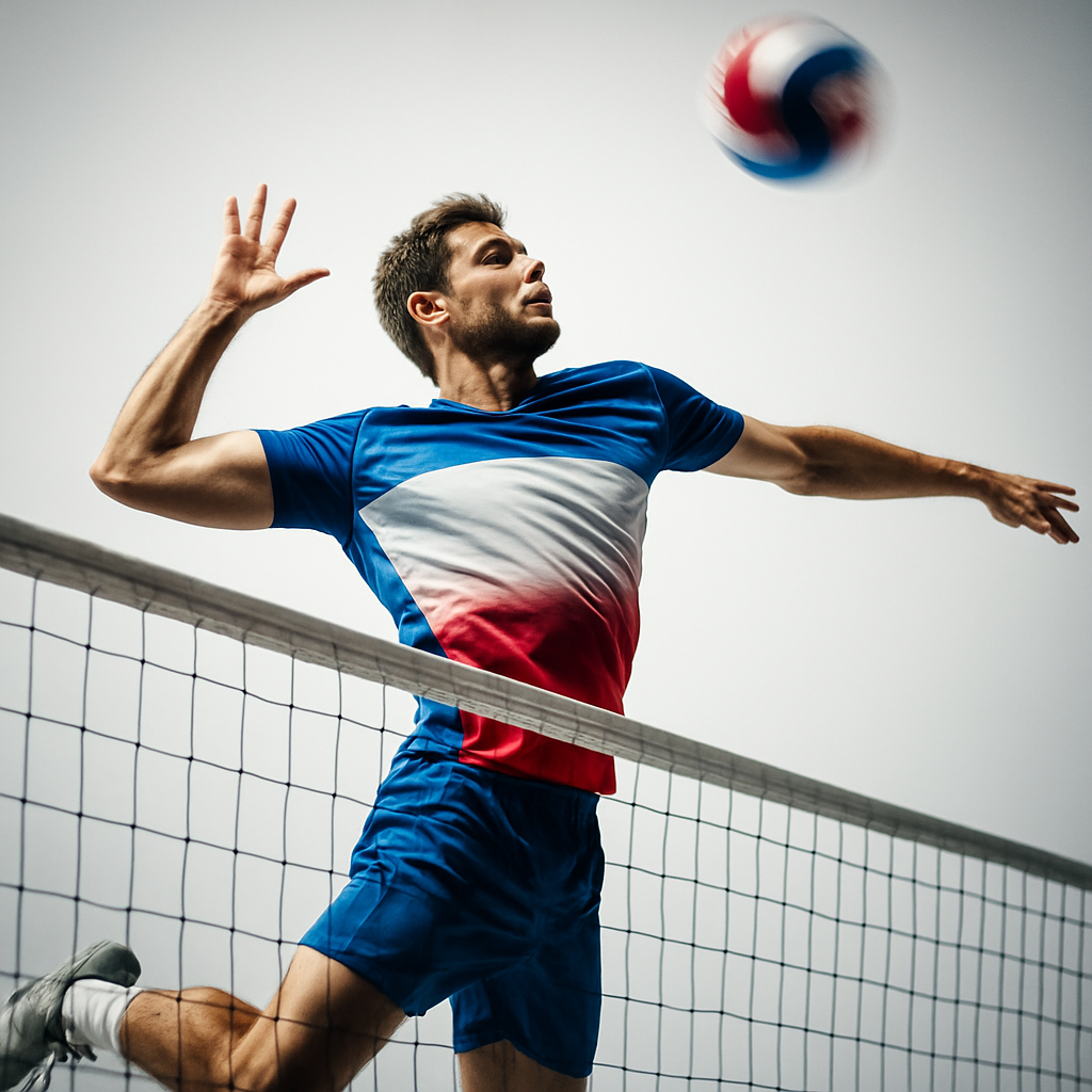 Joueur de volley-ball en plein smash